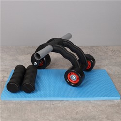 Ролик для пресса Woohooo Ab Roller II / 3 колеса / + коврик для коленей / черный / уп20