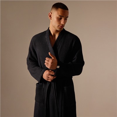 Халат вафельный мужской SL HOME: Boho «Дарк Маре», размер M, хлопок 100%, чёрный