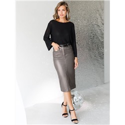 Юбка карандаш металлик средней длины с разрезом из эластичного денима