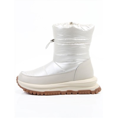 02-WA010-3M LT. BEIGE Сапоги "Дутики" зимние женские (натуральная кожа, курточная ткань, 100% шерсть)