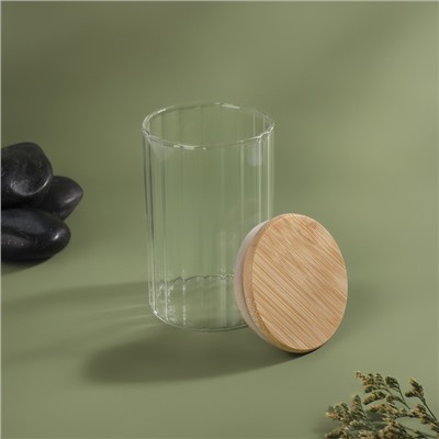 Органайзер для хранения ватных палочек «BAMBOO», с крышкой, d=6,5×10 см, в картонной коробке, прозрачный/коричневый