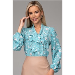 Блузка Бант (голубой/цветы)