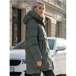 Куртка зимняя женская с капюшоном модная цвета хаки 7653Kh