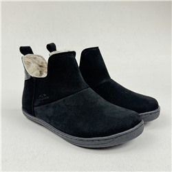 Босоногие ботинки замшевые женские чёрные на меху, литая подошва