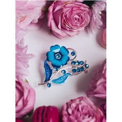 Брошь «Цветение», цвет морской в серебре