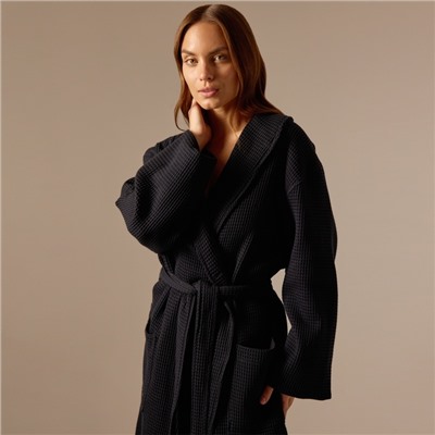 Халат вафельный женский SL HOME: Basic «Дарк Маре», хлопок 100%, чёрный