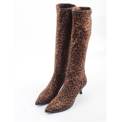 02-H26B-47ЗPC BROWN LEOPARD Сапоги демисезонные женские (велюр)