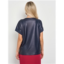Блузка тёмно-синяя из искусственной кожи