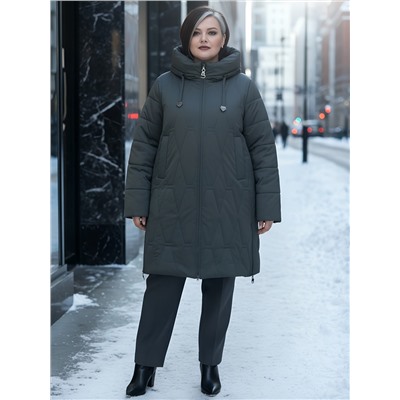 Пальто зимнее утепленное женское большого размера зеленого цвета 7699Z