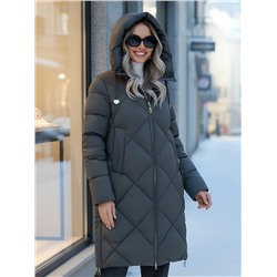 Пальто зимнее утепленное с капюшоном женское зеленого цвета 7637Z