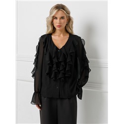 Блузка чёрная из шифона с эффектом креш