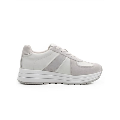 03-A1020-9 WHITE/GRAY Кроссовки женские (натуральная кожа, натуральная замша)