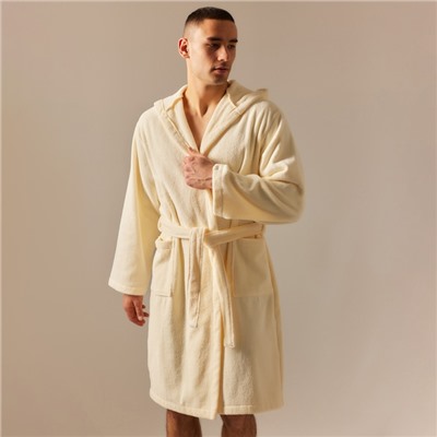 Халат махровый с капюшоном мужской SL HOME: Basic «Айвори», размер XL, хлопок 100%, молочный