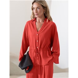 Свободная блузка с кулиской на талии изо льна с вискозой