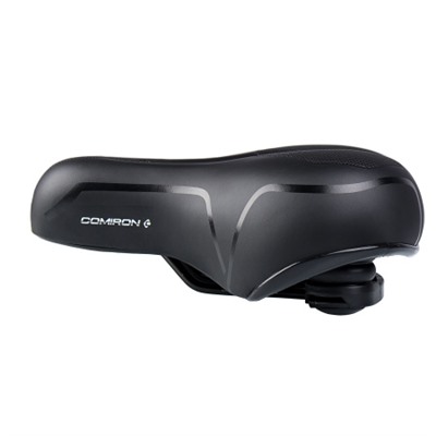 Седло велосипедное комфортное COMIRON BERN N669A 255x210, Технологии: ED, Эластомер, Верх: PU с пресс. принтом, Цвет: Чёрный+Желтый/ АКЦИЯ /уп 20/