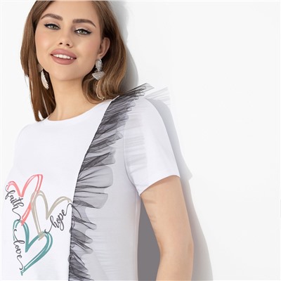 Футболка с декором из сетки, Завоюй меня (heart)