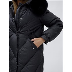 Пальто женское зимние с мехом песец люкс класса черного цвета 1316Ch