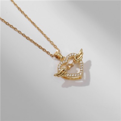 Кулон «Сердце» крылатое, белый в золоте, 40 см