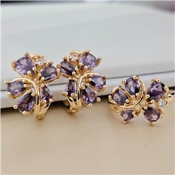 Комплект ювелирной бижутерии коллекция "Дубай" серьги и кольцо 20 р, покрытие позолота, вставка: фианиты, цвет: фиолетовый, арт.414.594-20