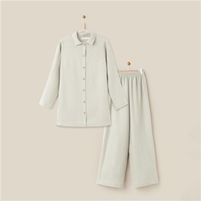 Пижама женская (рубашка, брюки) SL HOME Linen, светло-зелёная