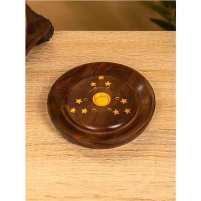 Подставка под благовония круглая «Звёзды», 12.5×12.5×2 см, дерево шишам