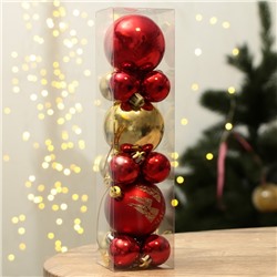Ёлочные игрушки, шары новогодние, украшение на Новый год, d=3 и d=6, 15 шт., цвет красный и золотой