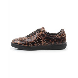 03-B6C-7PC BROWN/LEOPARD Кеды женские (натуральная кожа)