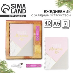 Подарочнный набор новогодний женский «Время загадать желание»: ежедневник и зарядное устройство (2000 mAh)