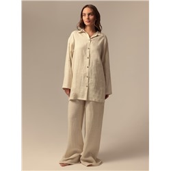 Пижама женская (рубашка, брюки) SL HOME Linen, молочная