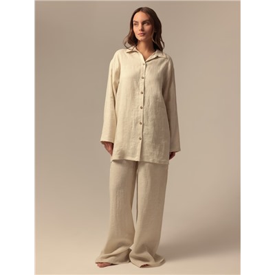 Пижама женская (рубашка, брюки) SL HOME Linen, молочная