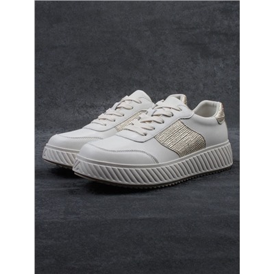 03-A1018-2 LT. BEIGE/GOLD Кроссовки женские (натуральная кожа)