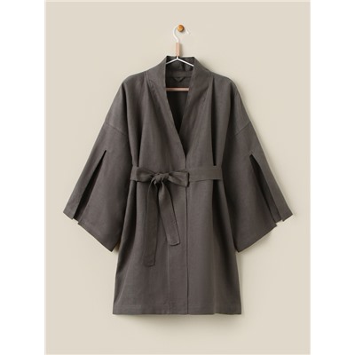 Халат женский короткий SL HOME Graphite-52, лён 100%, графит