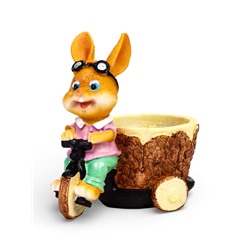 Декоративное кашпо для цветов «Зайка на велосипеде», 300 мл, 13×9×15 см, полистоун, Greengo