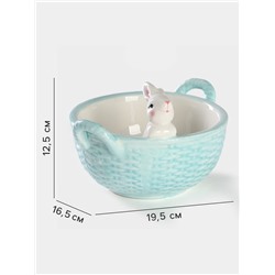 Конфетница Доляна «Зайка», 19.5×16.5×12.5 см, доломит, голубая