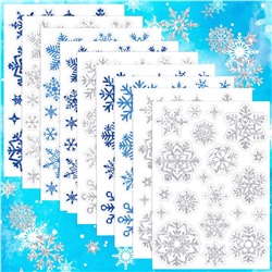 Наклейки СНЕЖИНКИ блестящие с глиттером Универсальные для творчества, Набор 9 листов 14*20 см. 3 цвета