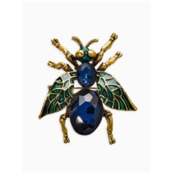 Брошь «Муха» крупная, цвет тёмно-синий в чернёном золоте