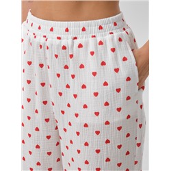 Брюки белые в сердечко с карманами