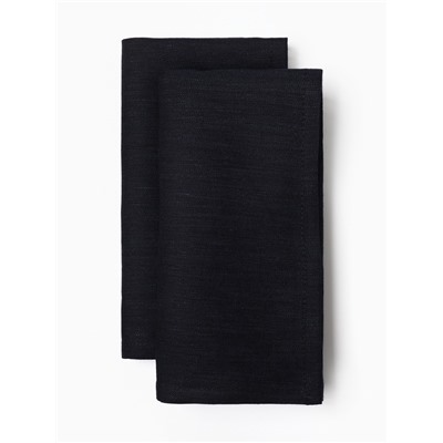Набор салфеток с декоративными кольцами «Этель» Dark, 40×40 см - 2 шт., 100% лён, чёрный
