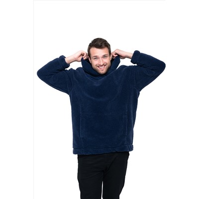 Толстовка мужская из овечьей шерсти оверсайз HOT TREND (с капюшоном, цвет Индиго) цвет СИНИЙ
