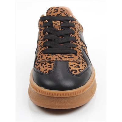 03-YH503-1 BLACK/LEOPARD Кроссовки женские (натуральная кожа, натуральная замша)