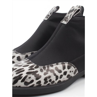 01-B44B-81H WHITE/LEOPARD Ботинки демисезонные женские (натуральная кожа, текстиль, байка)