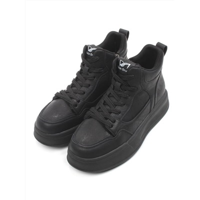 01-A324-4B BLACK Ботинки демисезонные женские (натуральная кожа)