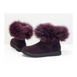 Женские ботиночки в стиле UGG из натуральной замши бордово-фиолетового цвета и натурального шикарного меха песца фиолетового цвета, Зимняя коллекция от Джино Фиджини, Б-17113-13