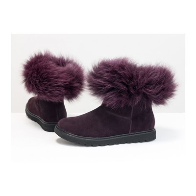 Женские ботиночки в стиле UGG из натуральной замши бордово-фиолетового цвета и натурального шикарного меха песца фиолетового цвета, Зимняя коллекция от Джино Фиджини, Б-17113-13