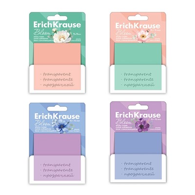 Блок с липким краем пластиковый 75×75 мм, ErichKrause «Pastel Bloom», 50 листов, микс