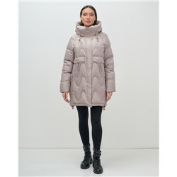 Куртка зимняя женская с капюшоном модная светло-коричневого цвета 7653SK