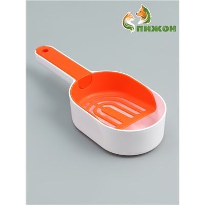 Совок для уборки за кошкой с подставкой, 22×7×6 см, бело-оранжевый