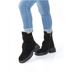 04-M3-HSM711 BLACK Ботинки зимние женские (натуральная замша, натуральный мех)
