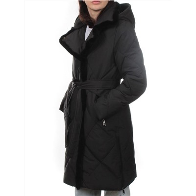 309 BLACK/BLACK Пальто зимнее стеганое женское (200 гр. холлофайбер, натуральная норка)