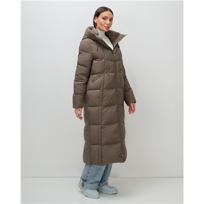 Пальто зимнее утепленное с капюшоном женское светло-коричневого цвета 7729SK